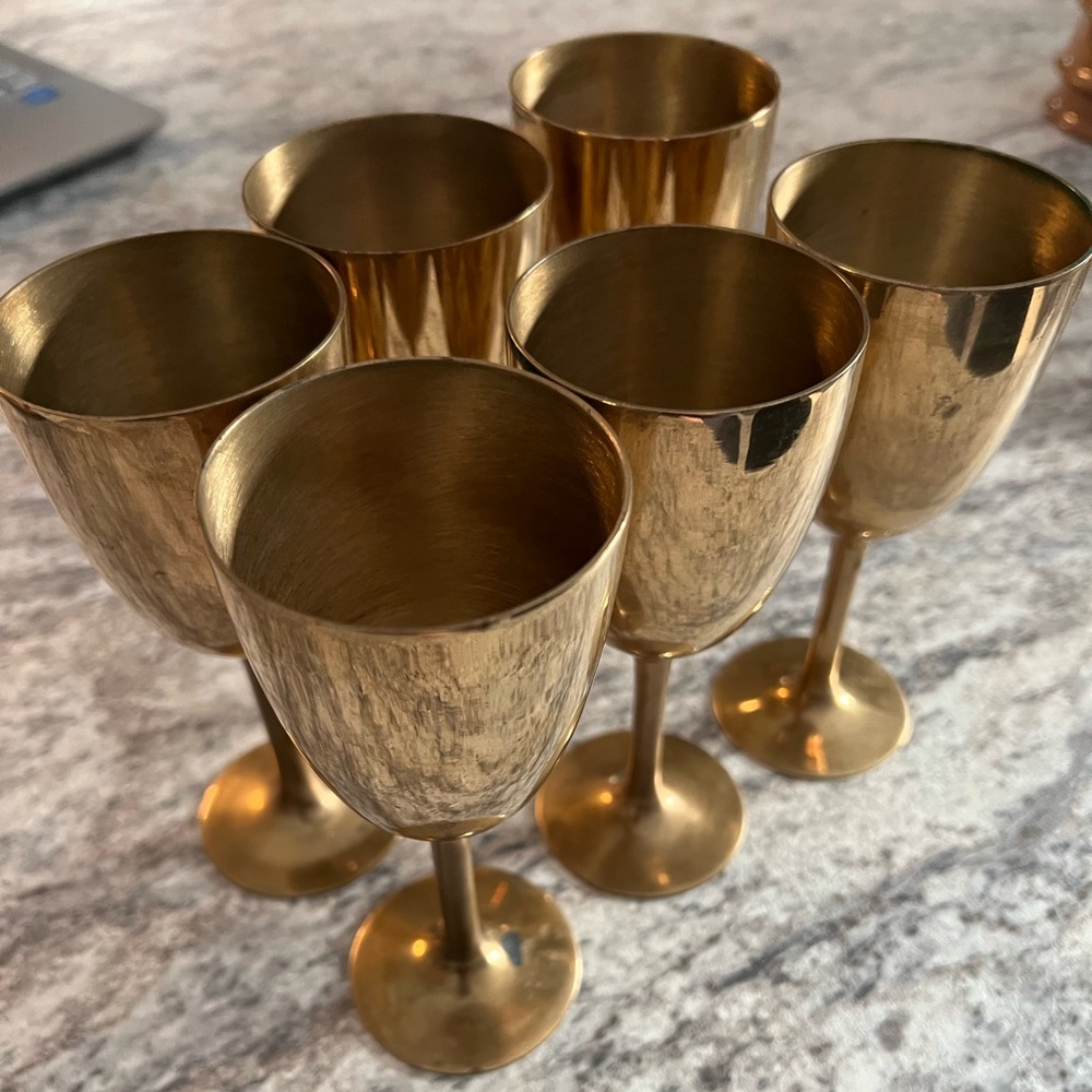 Elegant Vintage Brass Wine Goblet Set of 6 - See photos